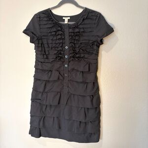 J.CREW 1/2-Button Cascade Ruffle Shift Dress Gray Short Sleeve Size 2